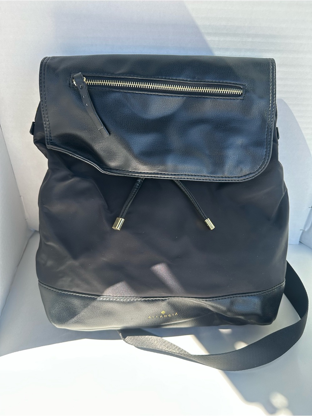 Allancia Black Nylon Backpack With Gold Hardware Travel Women